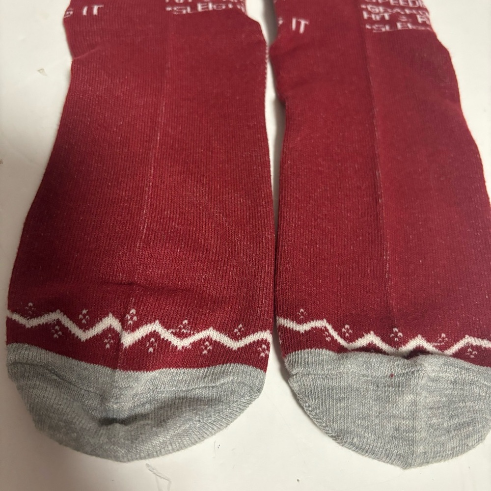 Xmas Socks Rudolph WANTED FOR RUNNING OVER G’MA NWOT - Picture 5 of 10